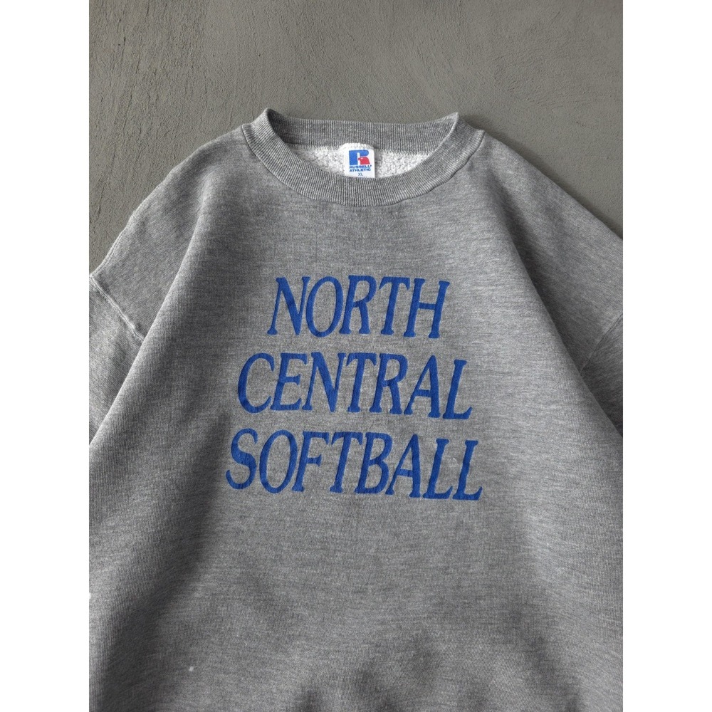 Vintage 80s North Central Softball Russell Athletic Grey Crewneck Sweatshirt XL - Picture 2 of 8